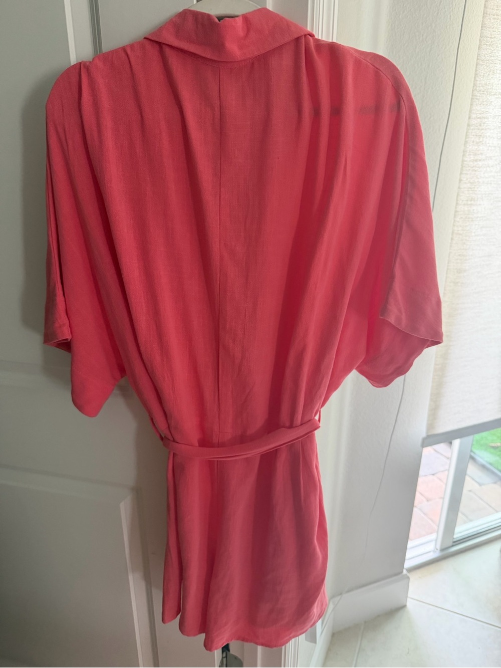 Fashion Nova Coral Pink Linen Button-Front Romper - Picture 6 of 7